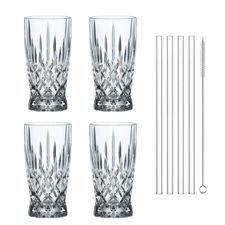 Набор бокалов Latte Macchiato Noblesse, 4 бокала 350 мл., 4 стеклянные соломинки, 1 щетка для чистки, Nachtmann