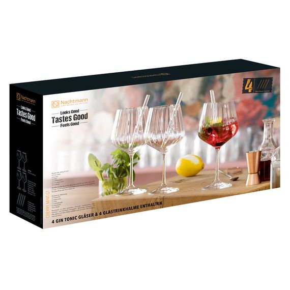 4 бокала Gin Tonic TASTES GOOD, 640 мл + 4 трубочки + 1 щетка для чистки , хрустальное стекло, Nachtmann, изображение 4