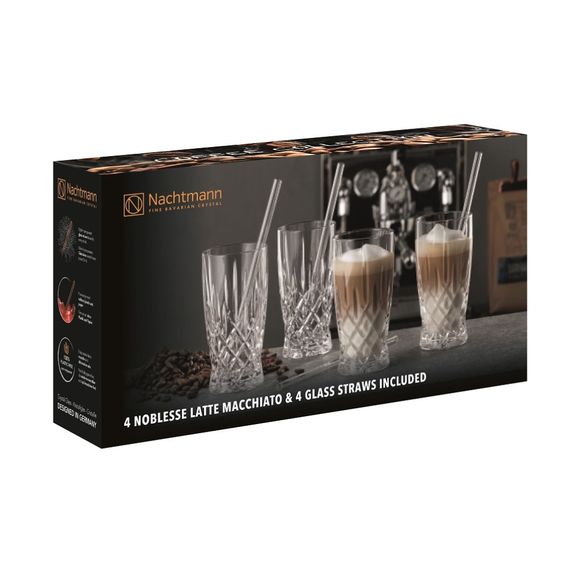 Набор бокалов Latte Macchiato Noblesse, 4 бокала 350 мл., 4 стеклянные соломинки, 1 щетка для чистки, Nachtmann, изображение 3